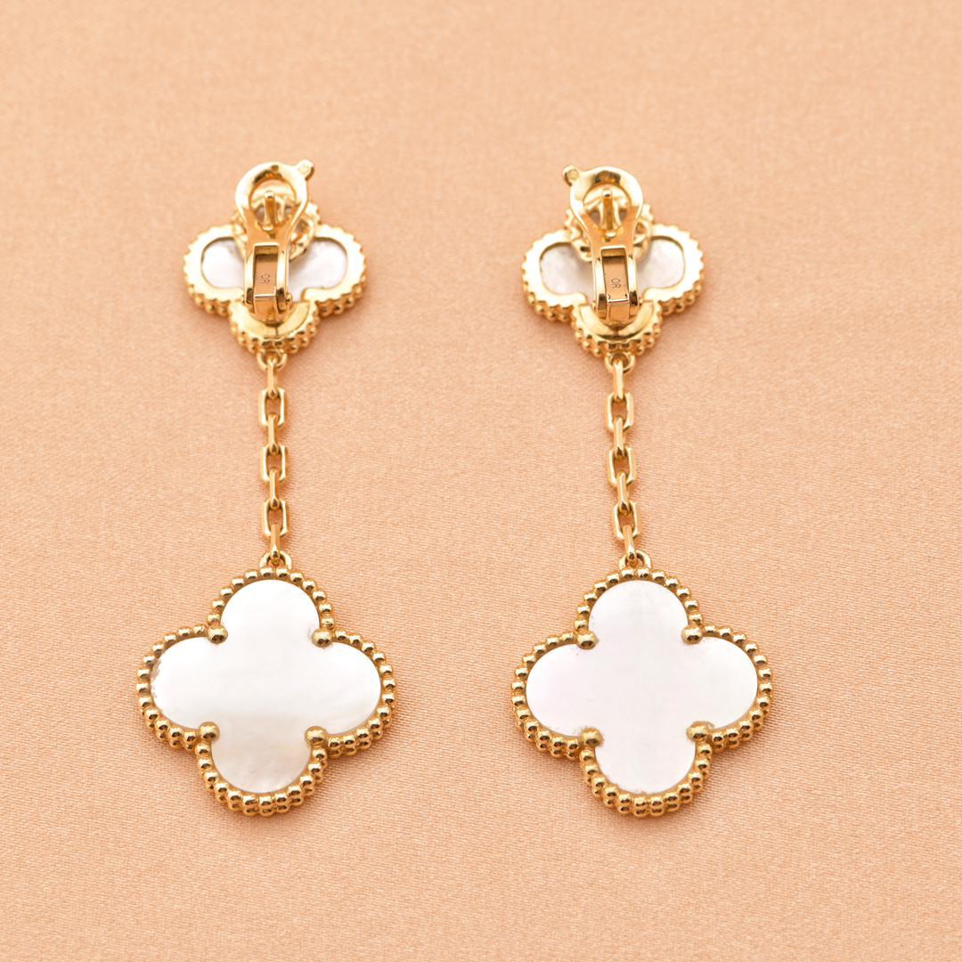 Van Cleef & Arpels VCA Magic Alhambra Long Mother of Pearl Gold Earrings 1