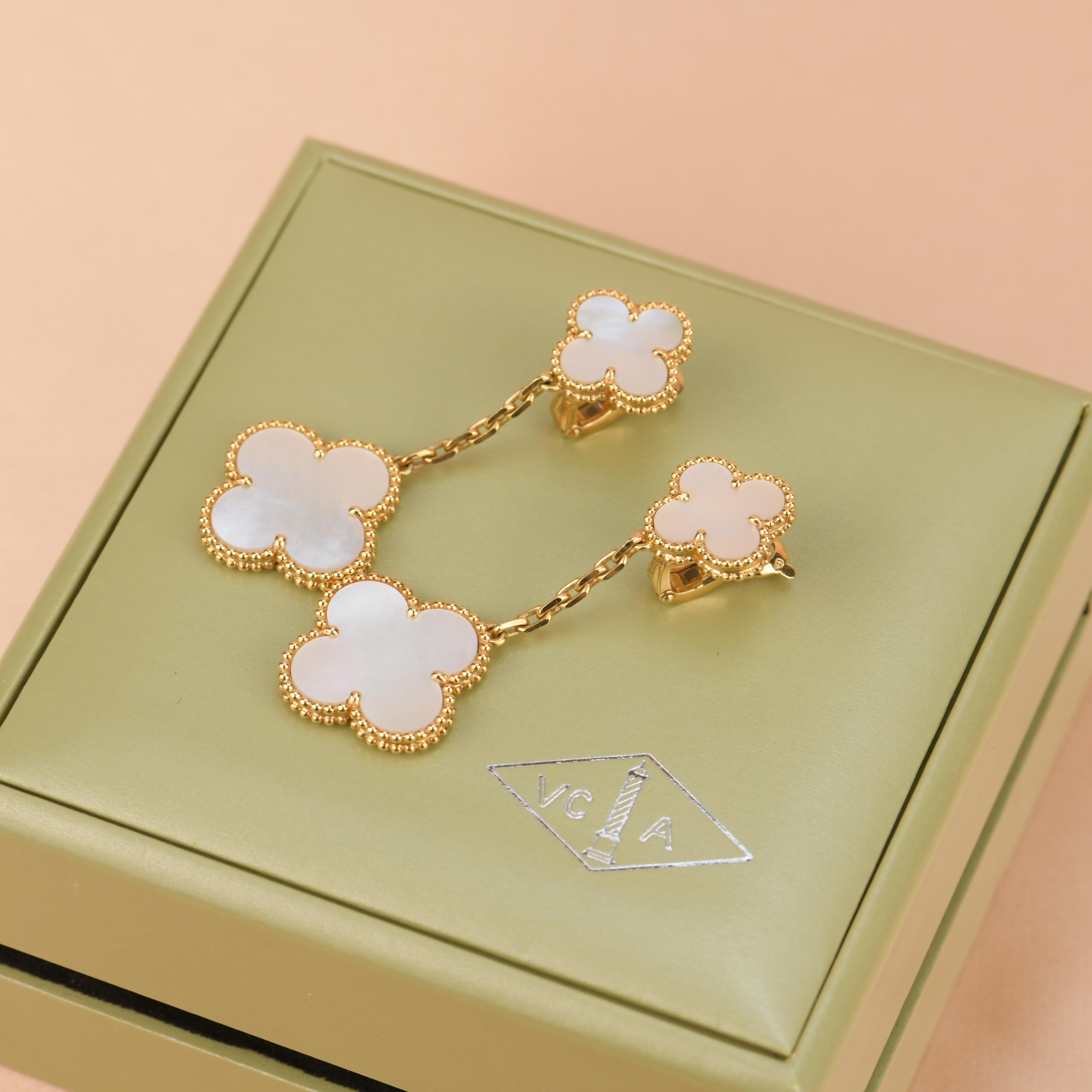 Van Cleef & Arpels VCA Magic Alhambra Lange Perlmutt-Ohrringe 5