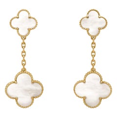 Van Cleef & Arpels VCA Magic Alhambra Long Mother of Pearl Gold Earrings