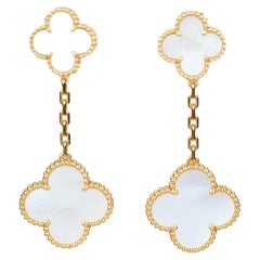 Van Cleef & Arpels VCA Magic Alhambra Long Mother of Pearl Gold Earrings