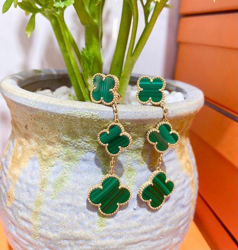 Van Cleef and Arpels VCA Magic Alhambra Malachite Gold Three Motif