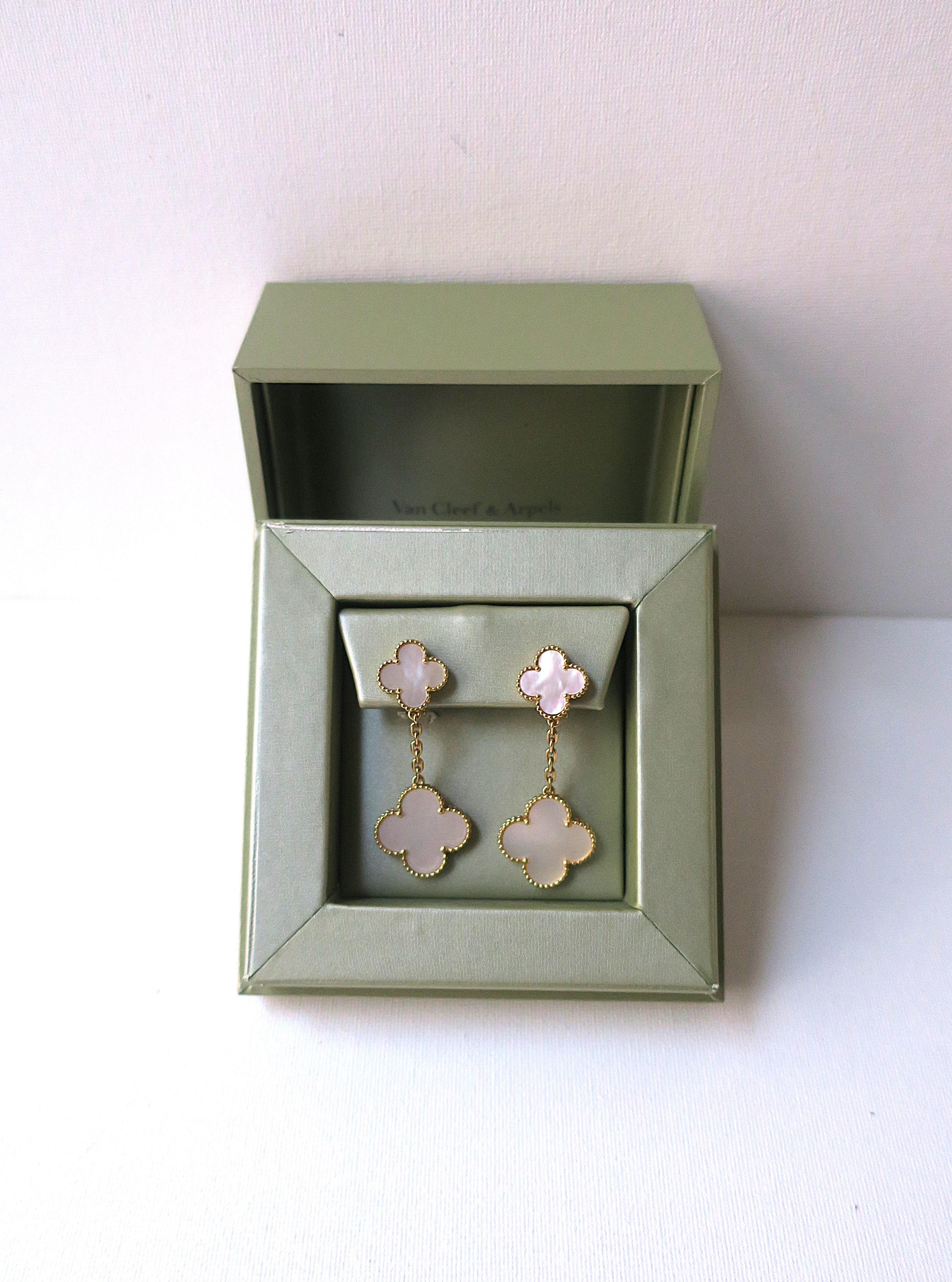 Contemporary Van Cleef & Arpels VCA Mother of Pearl 18-Karat Gold Magic Alhambra Earrings