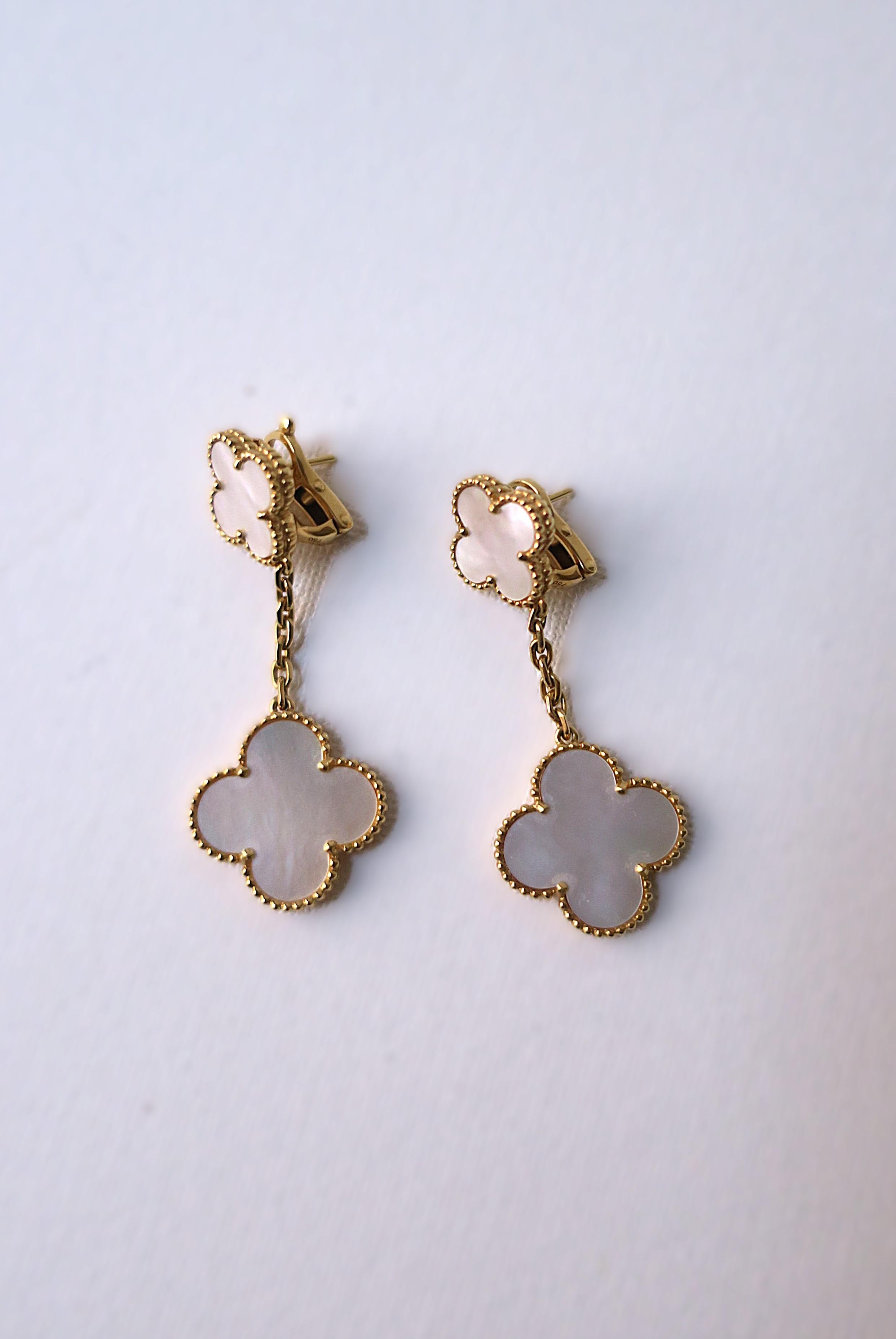 Van Cleef & Arpels VCA Mother of Pearl 18-Karat Gold Magic Alhambra Earrings 1