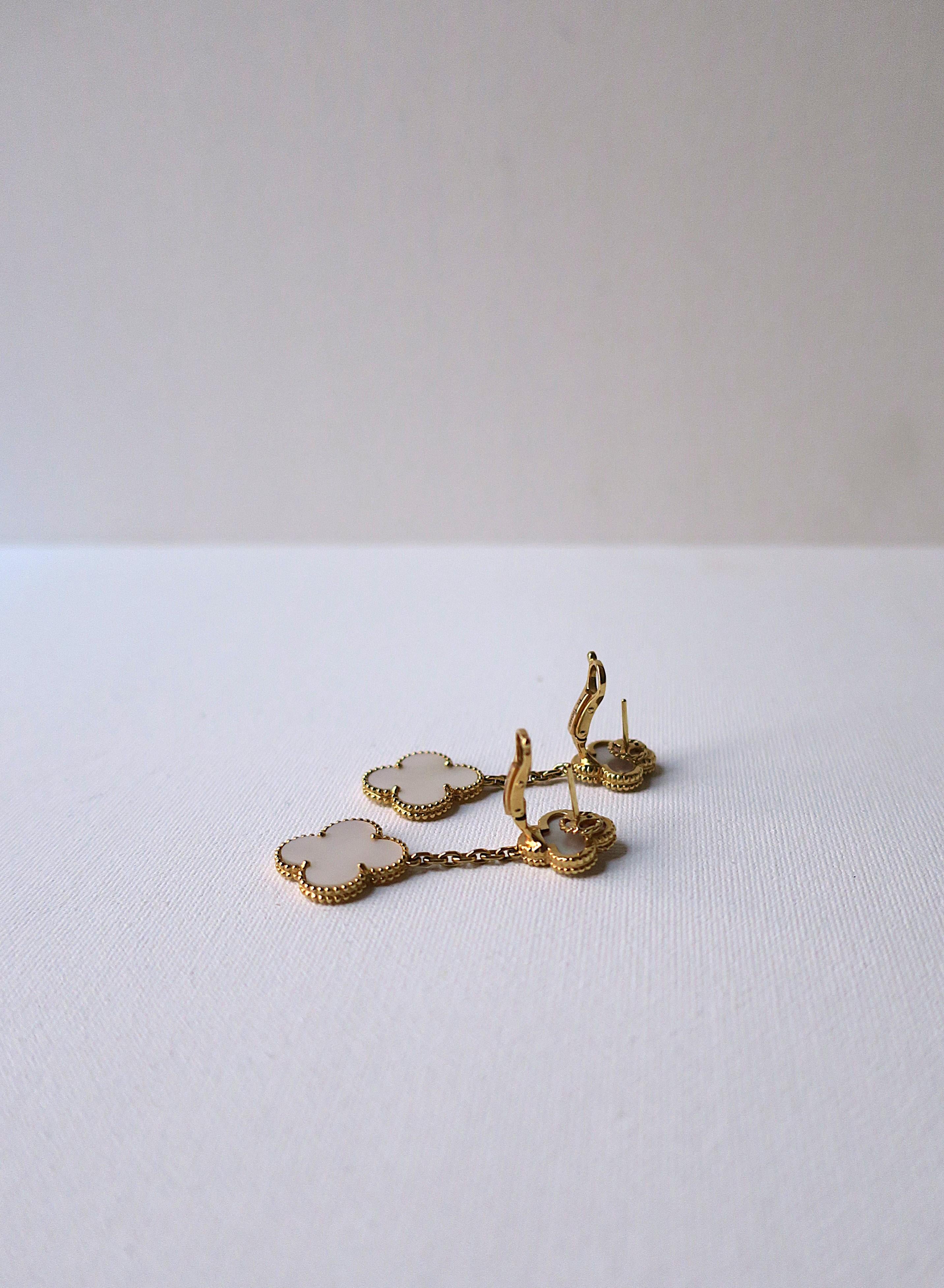Van Cleef & Arpels VCA Mother of Pearl 18-Karat Gold Magic Alhambra Earrings 3