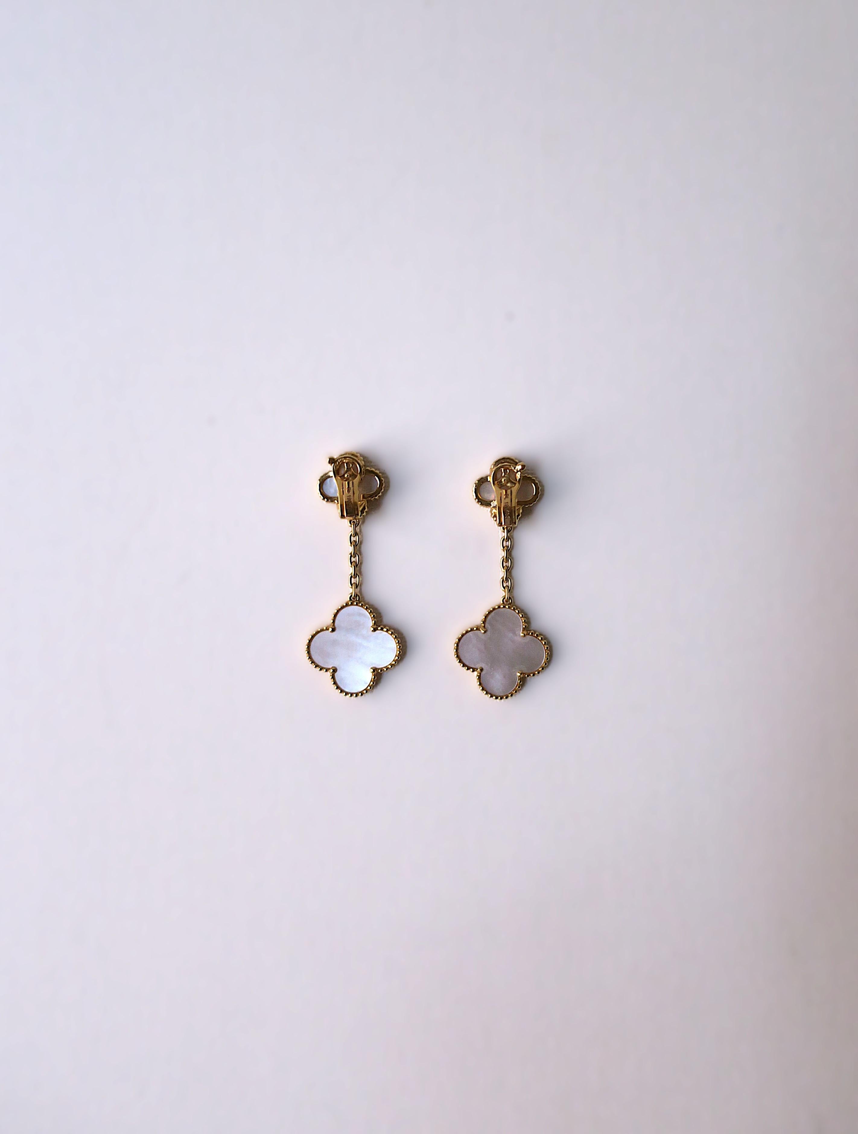 Van Cleef & Arpels VCA Mother of Pearl 18-Karat Gold Magic Alhambra Earrings 4