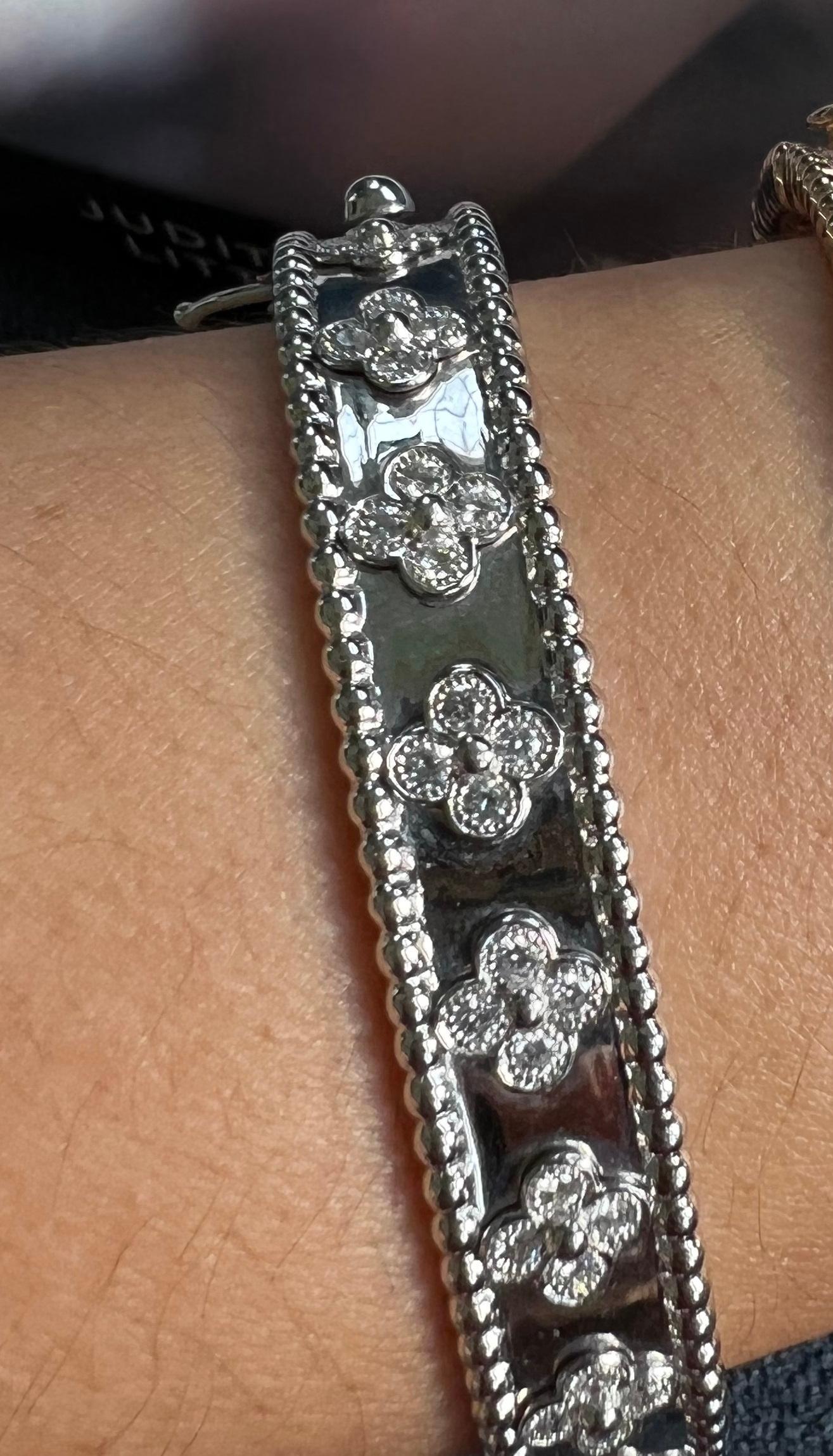 Van Cleef & Arpels VCA Perlee Clover Bead Diamond 18k White Gold Bangle Bracelet 4