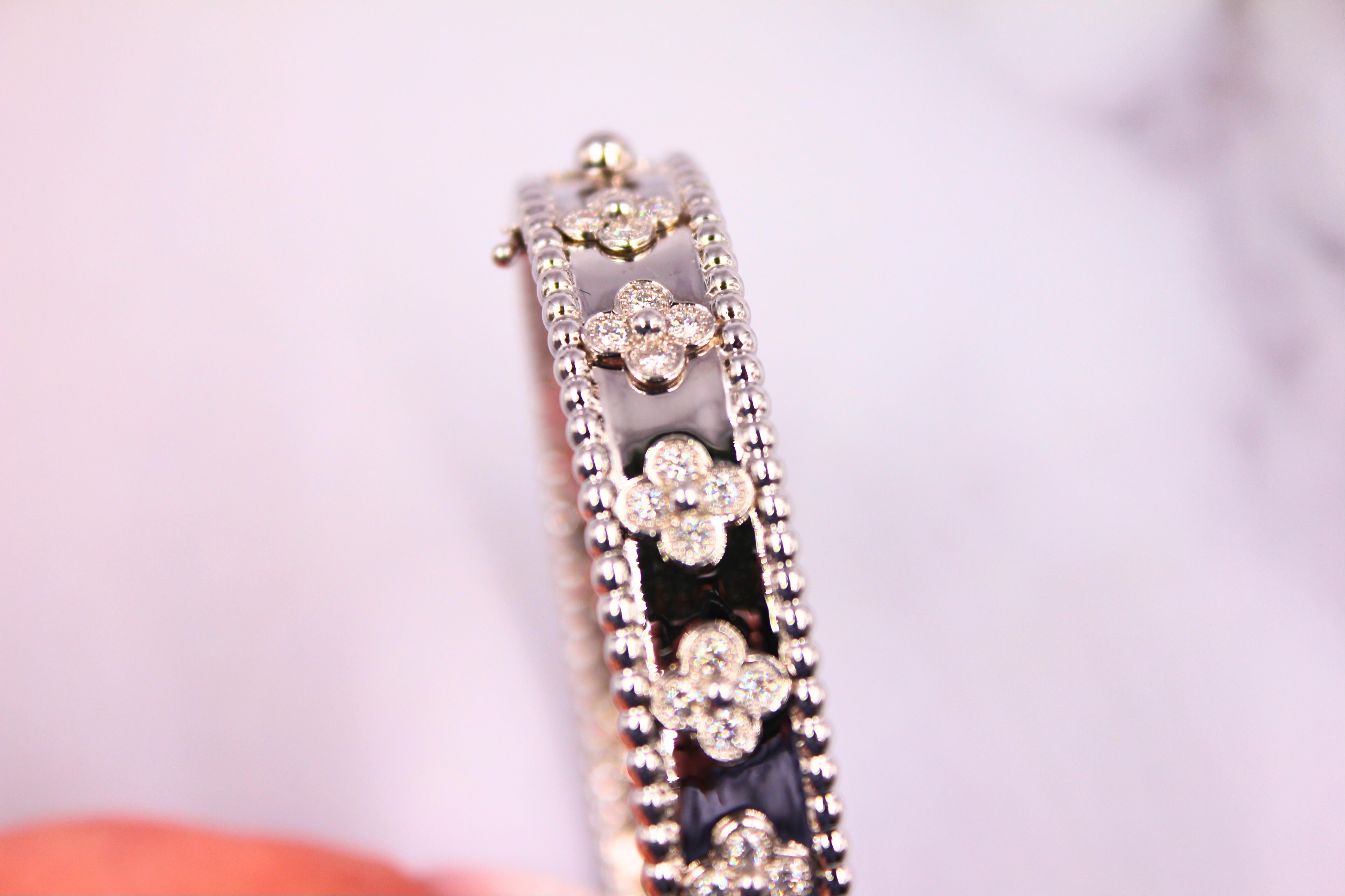 Van Cleef & Arpels VCA Perlee Clover Bead Diamond 18k White Gold Bangle Bracelet 5