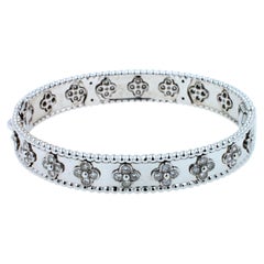 Van Cleef & Arpels VCA Perlee Clover Bead Diamond 18k White Gold Bangle Bracelet