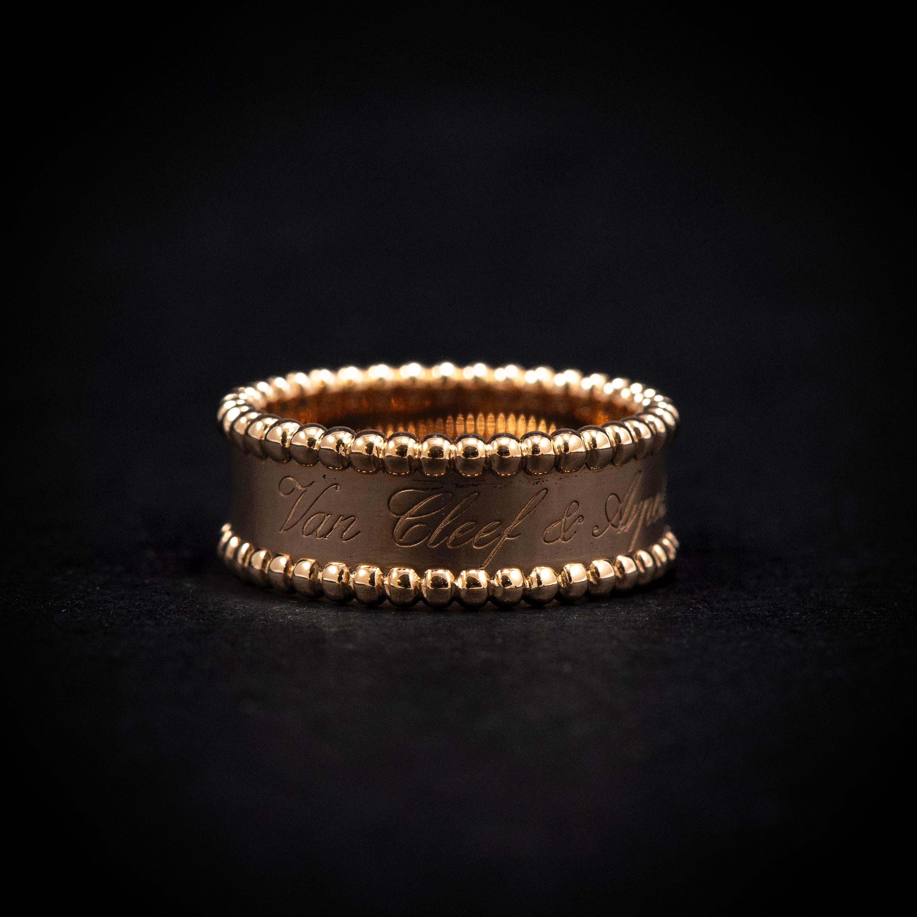 Van Cleef & Arpels VCA Perlée Signature Ring 18K Rose Gold Full Set Box Papers For Sale 1