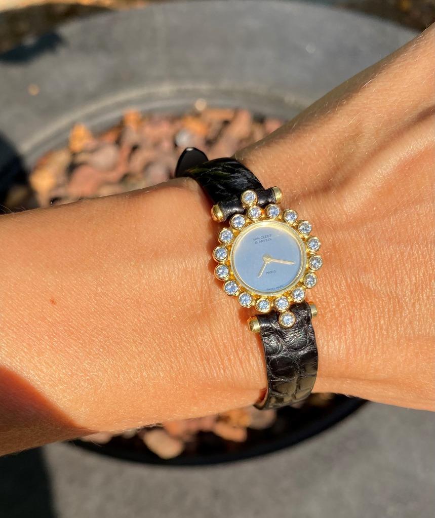 Van Cleef & Arpels VCA Rare Ladies Cocktail Watch - 18K Gold & Factory Diamonds For Sale 7