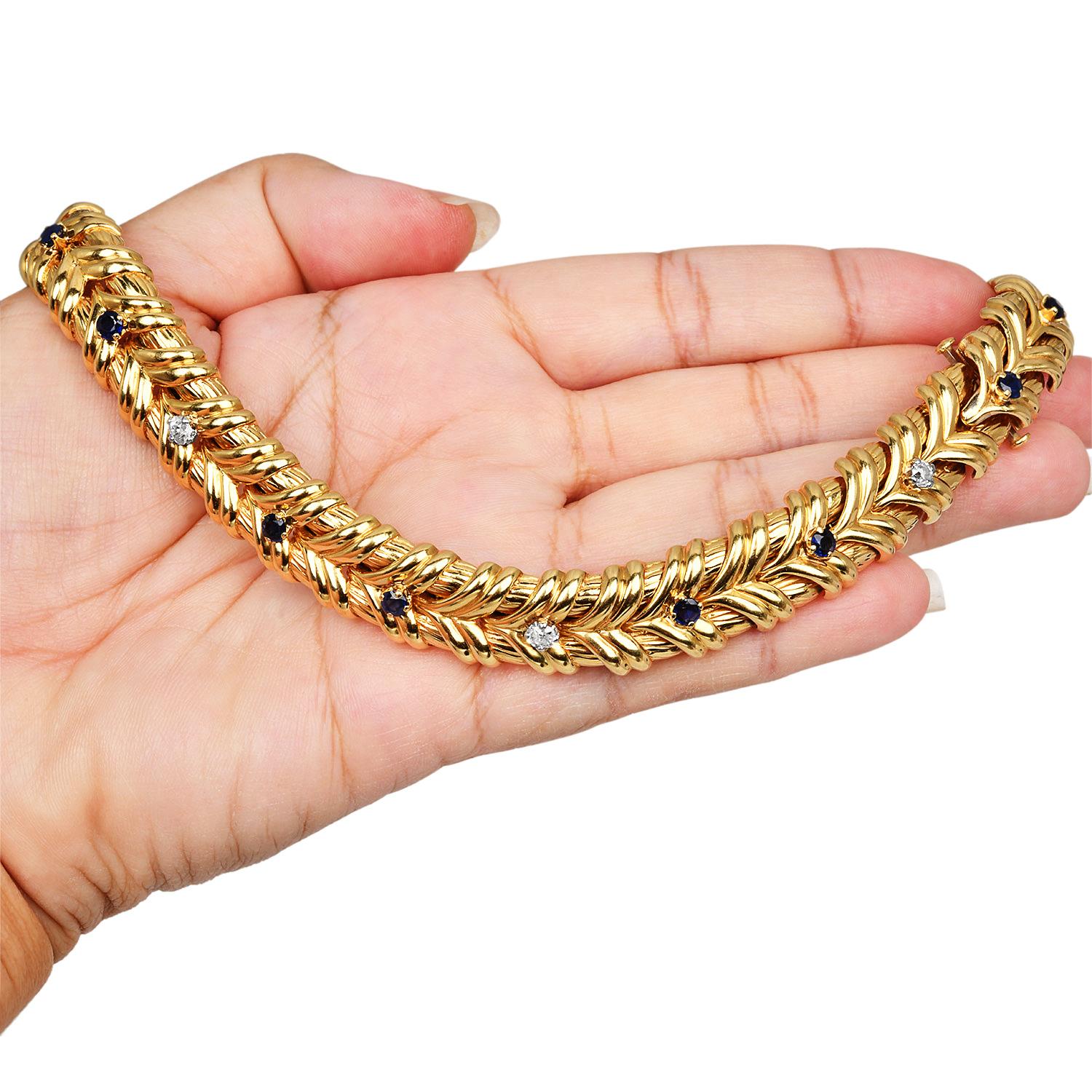 Rétro Van Cleef & Arpels VCA Saphir Diamant  Collier ras du cou en or 18k et bracelets en vente