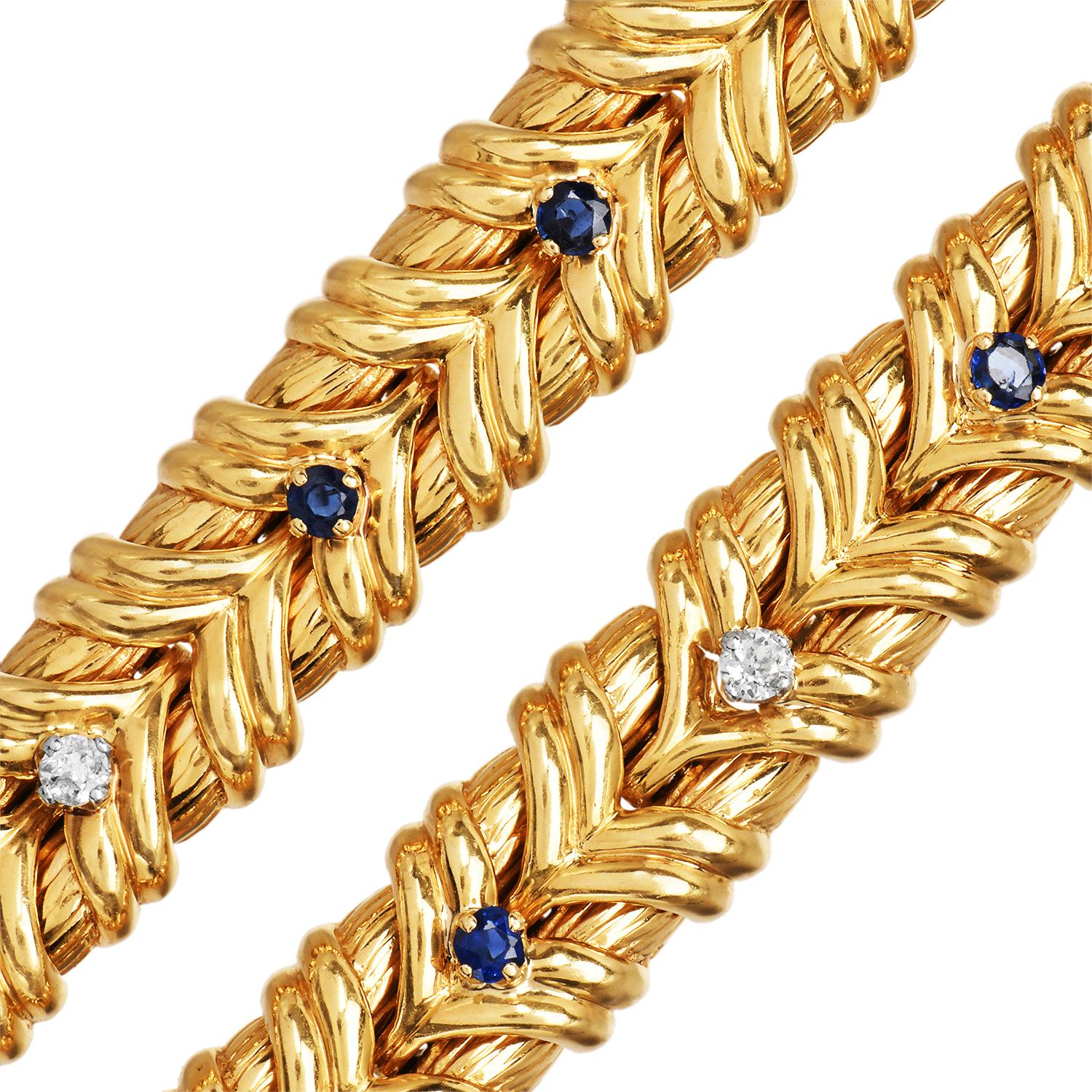 Taille ronde Van Cleef & Arpels VCA Saphir Diamant  Collier ras du cou en or 18k et bracelets en vente