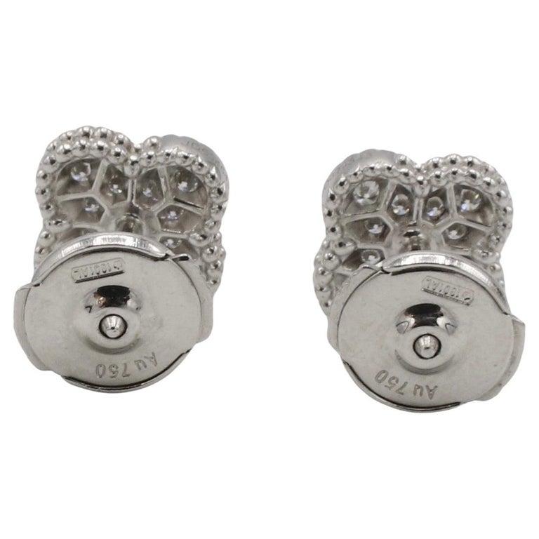 Modern Van Cleef & Arpels VCA Sweet Alhambra White Gold Natural Diamond Stud Earrings 