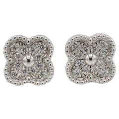 Van Cleef & Arpels VCA Sweet Alhambra White Gold Natural Diamond Stud Earrings 