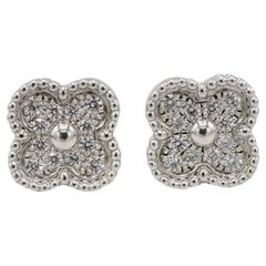 Van Cleef & Arpels VCA Sweet Alhambra White Gold Natural Diamond Stud Earrings 