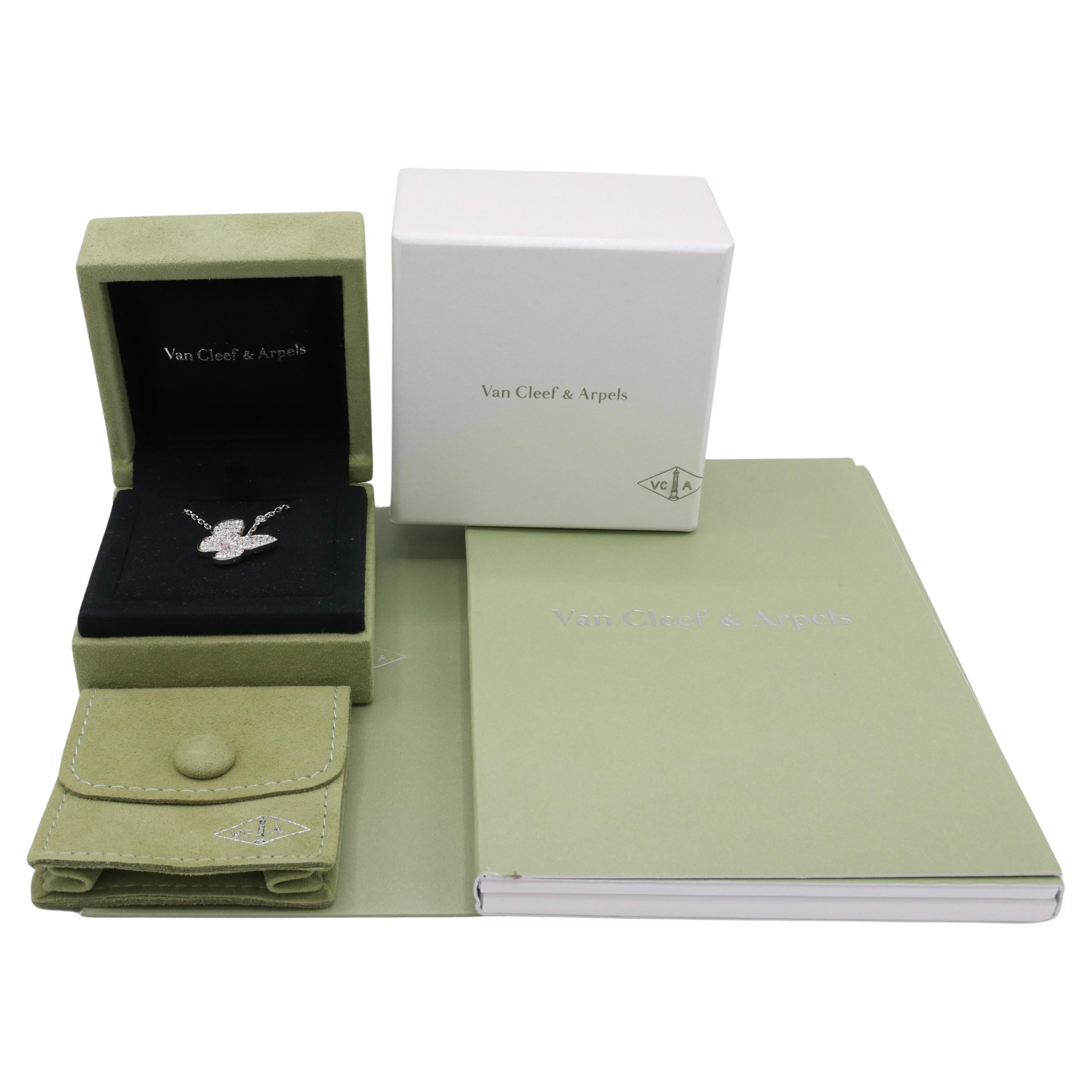 Women's Van Cleef & Arpels VCA Two Butterfly Natural Diamond Pendant Necklace Box & COA