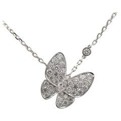 Van Cleef & Arpels VCA Two Butterfly Natural Diamond Pendant Necklace Box & COA