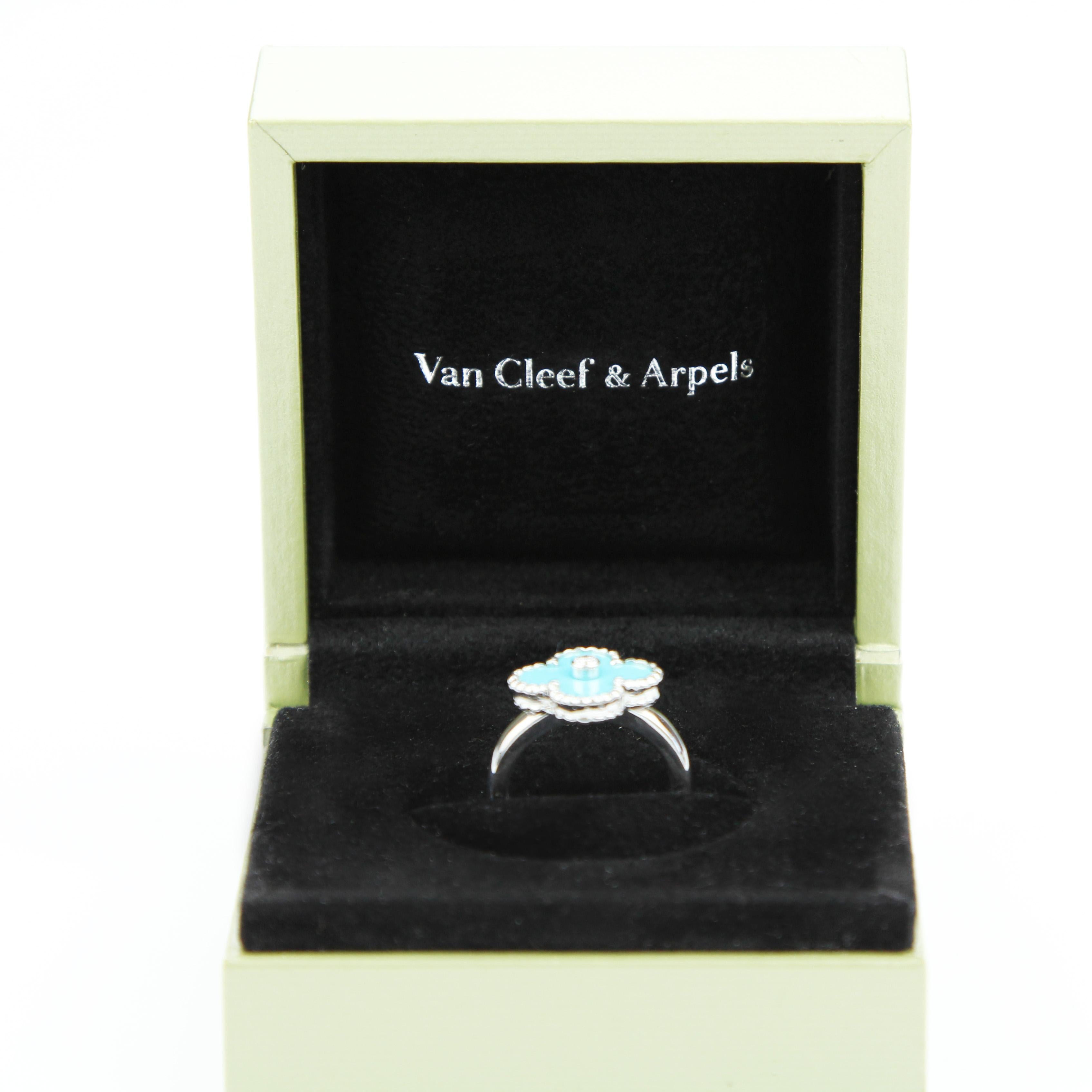Rétro Van Cleef & Arpels VCA Bague Alhambra vintage avec turquoise et diamant retaillé