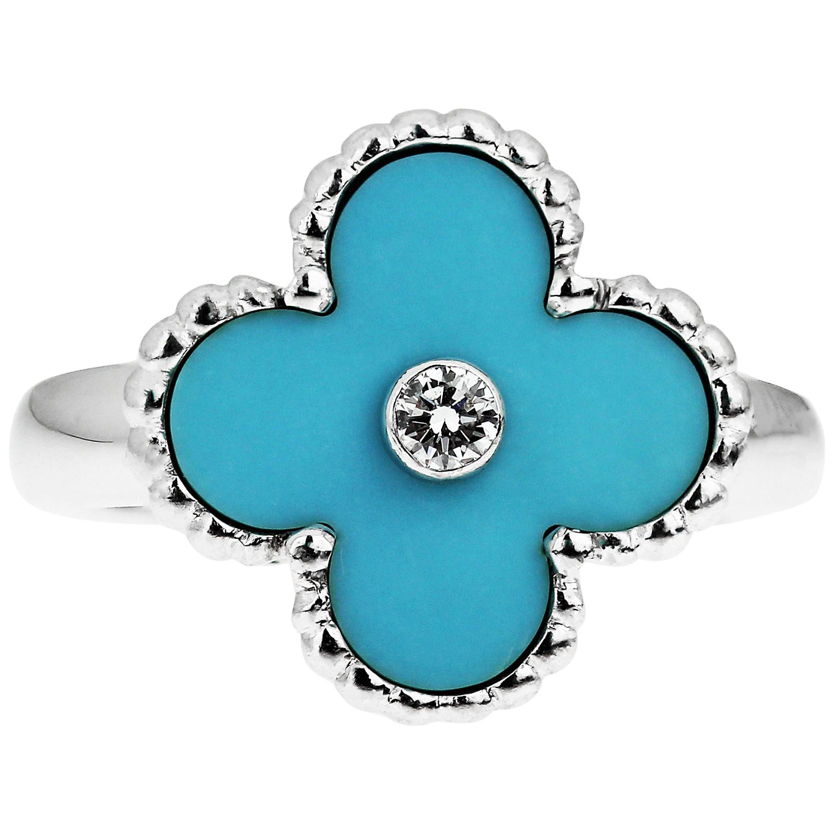 Van Cleef & Arpels VCA Vintage Alhambra ring with Turquoise and Diamond Retaired