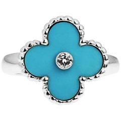 Van Cleef & Arpels VCA Vintage Alhambra ring with Turquoise and Diamond Retaired