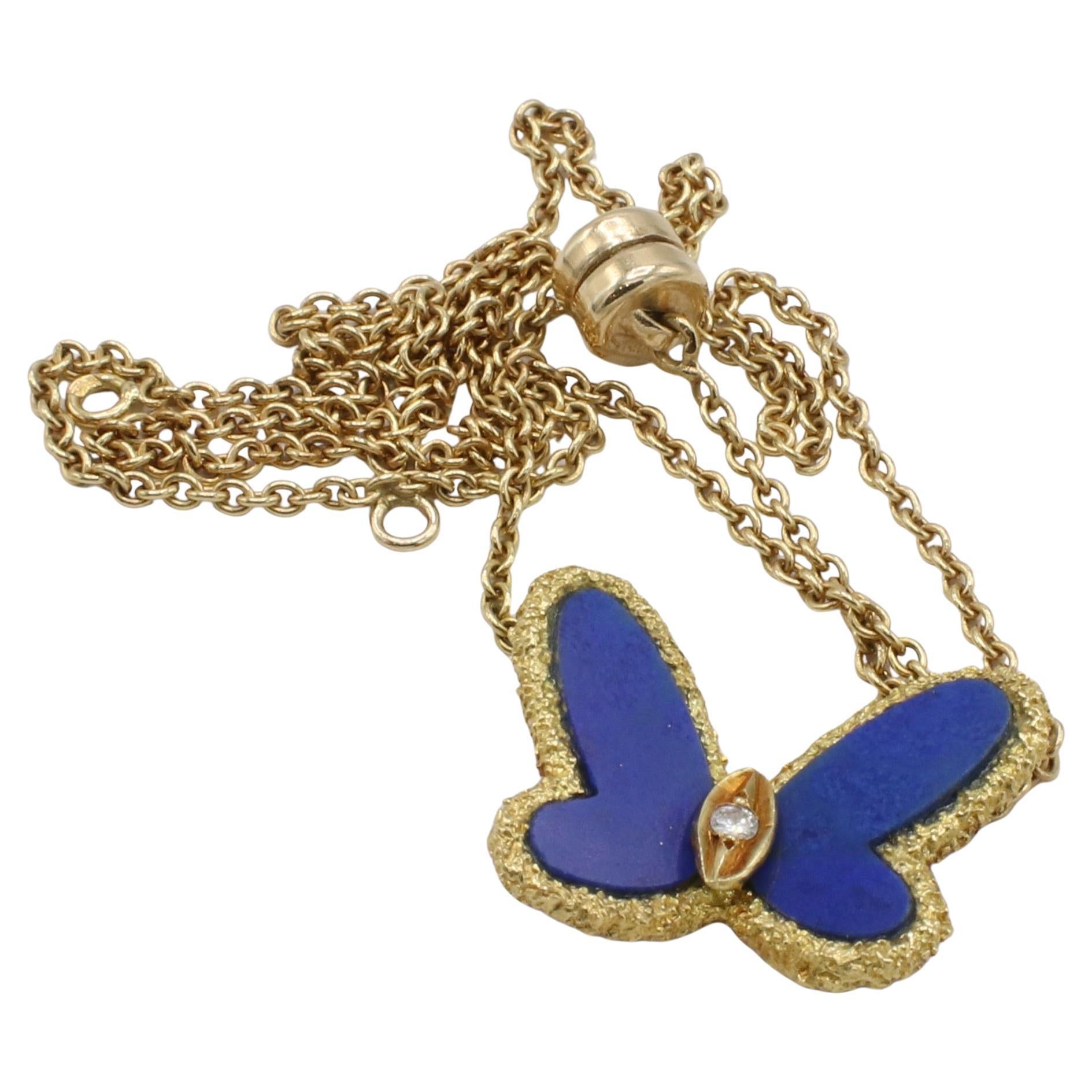 Donna Van Cleef & Arpels Van Cleef & Arpels Vintage Butterfly Collana con ciondolo in lapislazzuli e diamanti in vendita