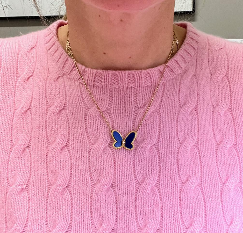 Van Cleef & Arpels Van Cleef & Arpels Vintage Butterfly Collana con ciondolo in lapislazzuli e diamanti in vendita 1