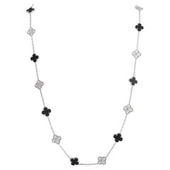 Van Cleef & Arpels Vinatge Alhambra Gold 4.83ct Diamond & Onyx 20-Motif Necklace