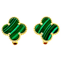 Van Cleef & Arpels Vinatge Alhambra Malachite and 18K Yellow Gold Earrings