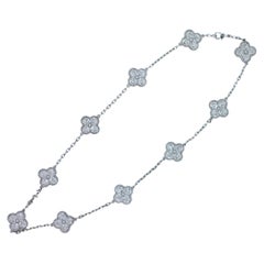 Van Cleef & Arpels Vintage 10 Clover Motif Alhambra 18k White Gold Necklace