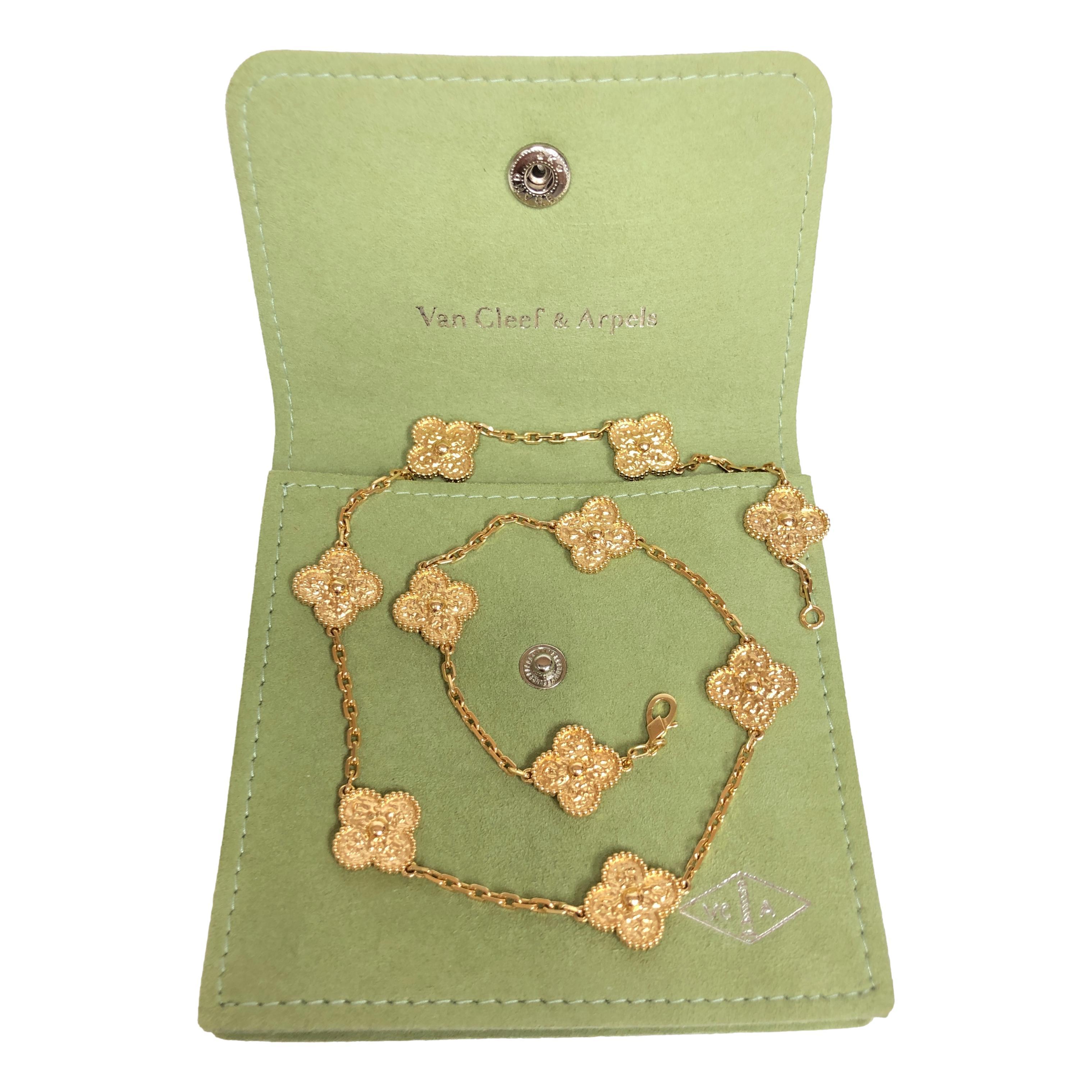 Contemporary Van Cleef & Arpels Vintage 10 Motif Alhambra 18K Rose Gold Necklace