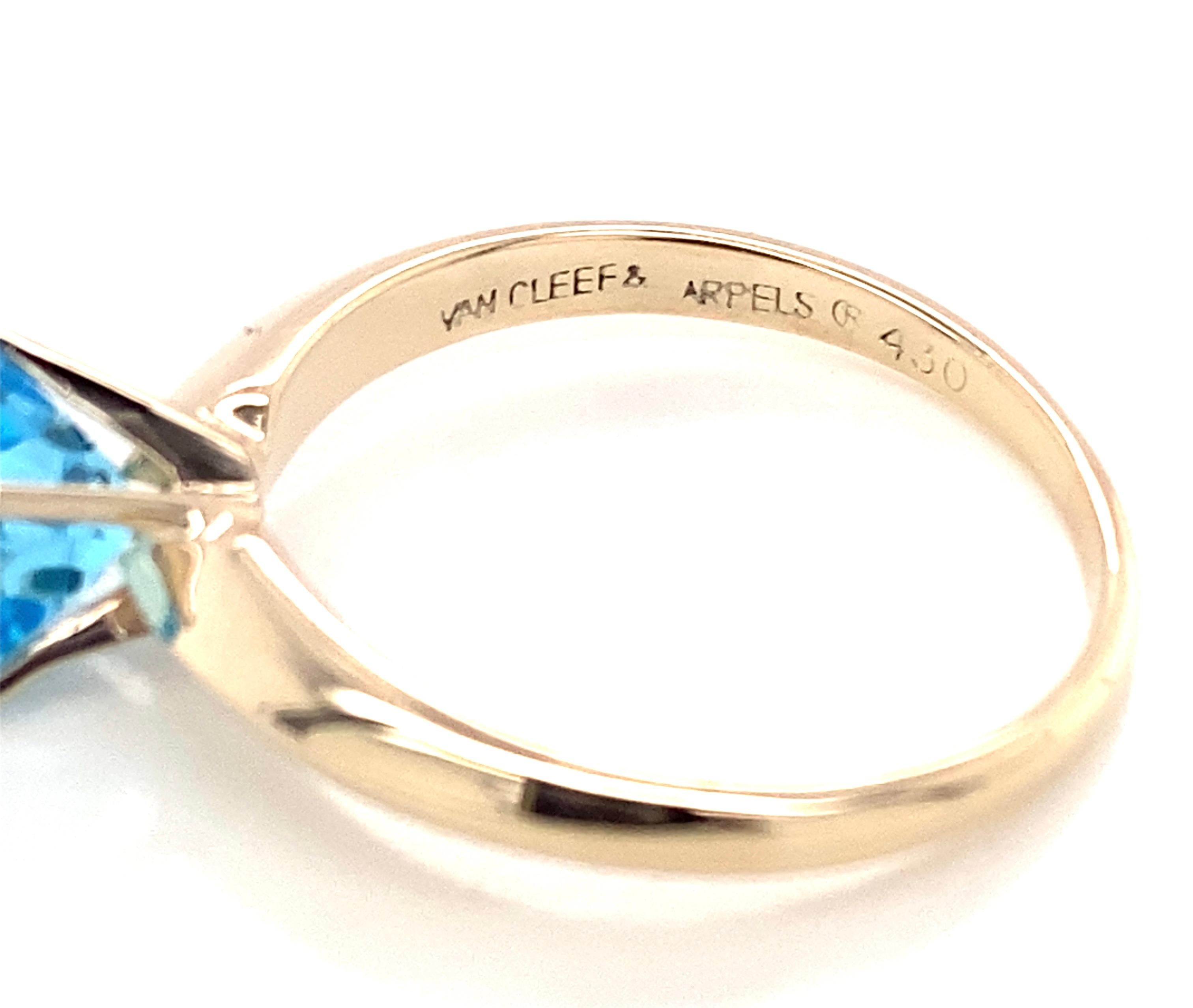 Van Cleef & Arpels Vintage 14K Gelbgold Schweizer Blautopas Ring im Zustand „Gut“ im Angebot in Towson, MD