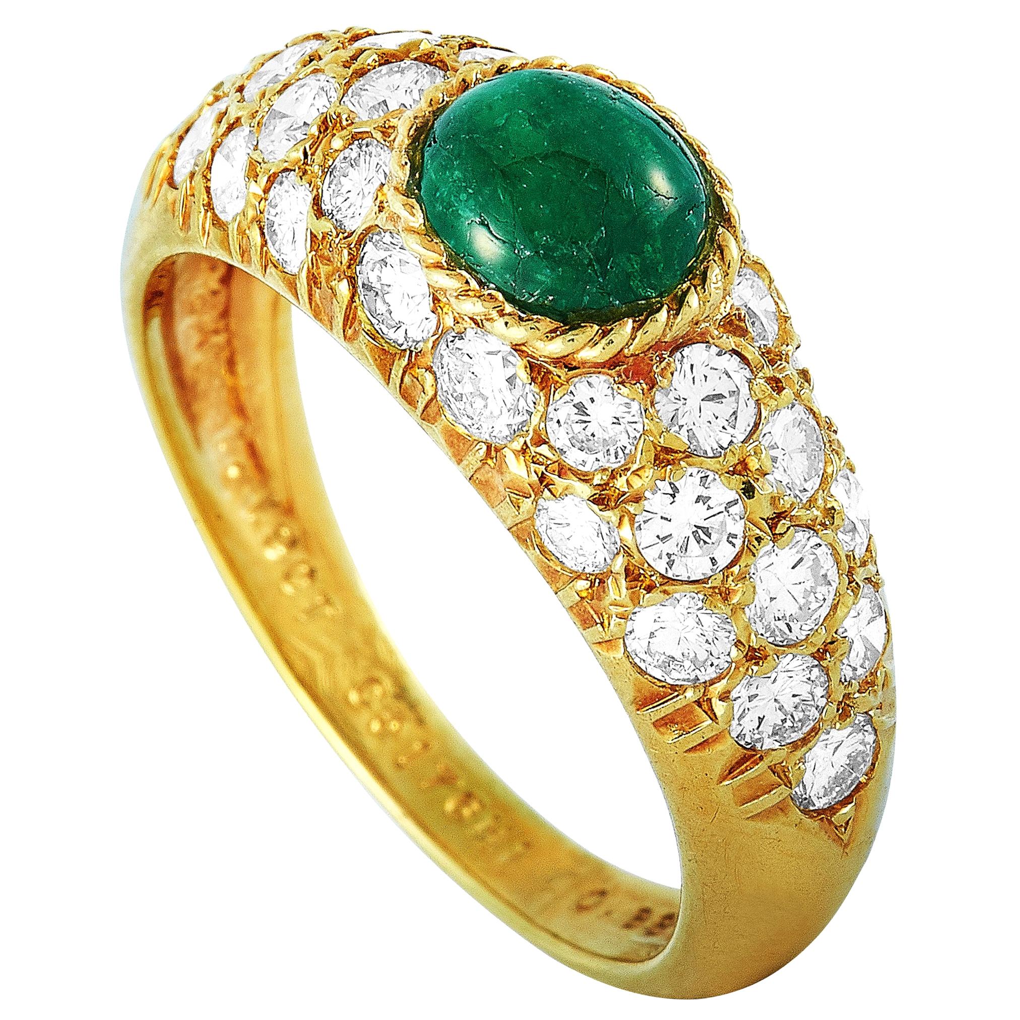 Van Cleef & Arpels Vintage 18 Karat Gold 0.86 Carat Diamond and Emerald Ring
