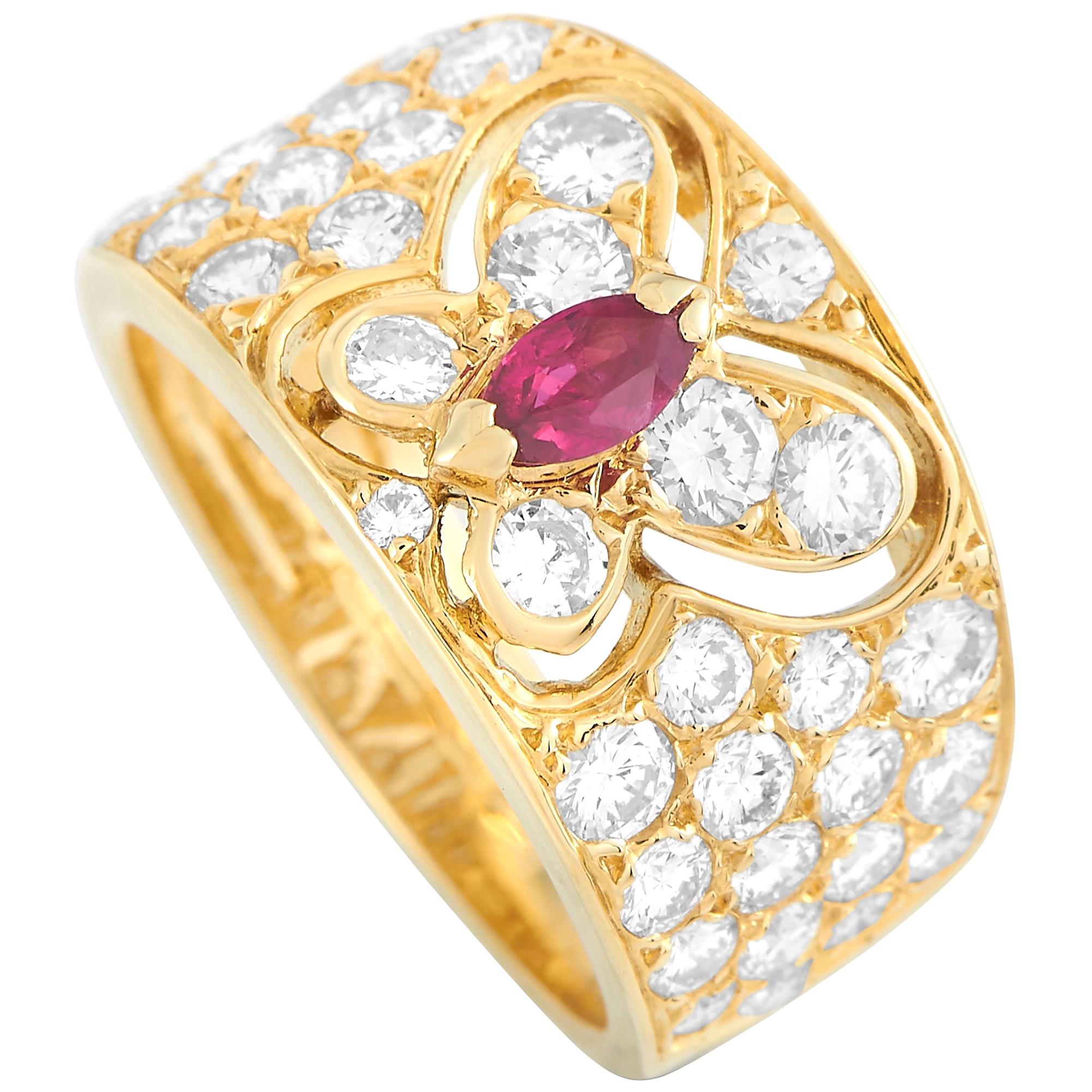 Van Cleef 
Arpels Vintage 18 Karat Gold 1.50ct Diamond and Ruby Butterfly Ring