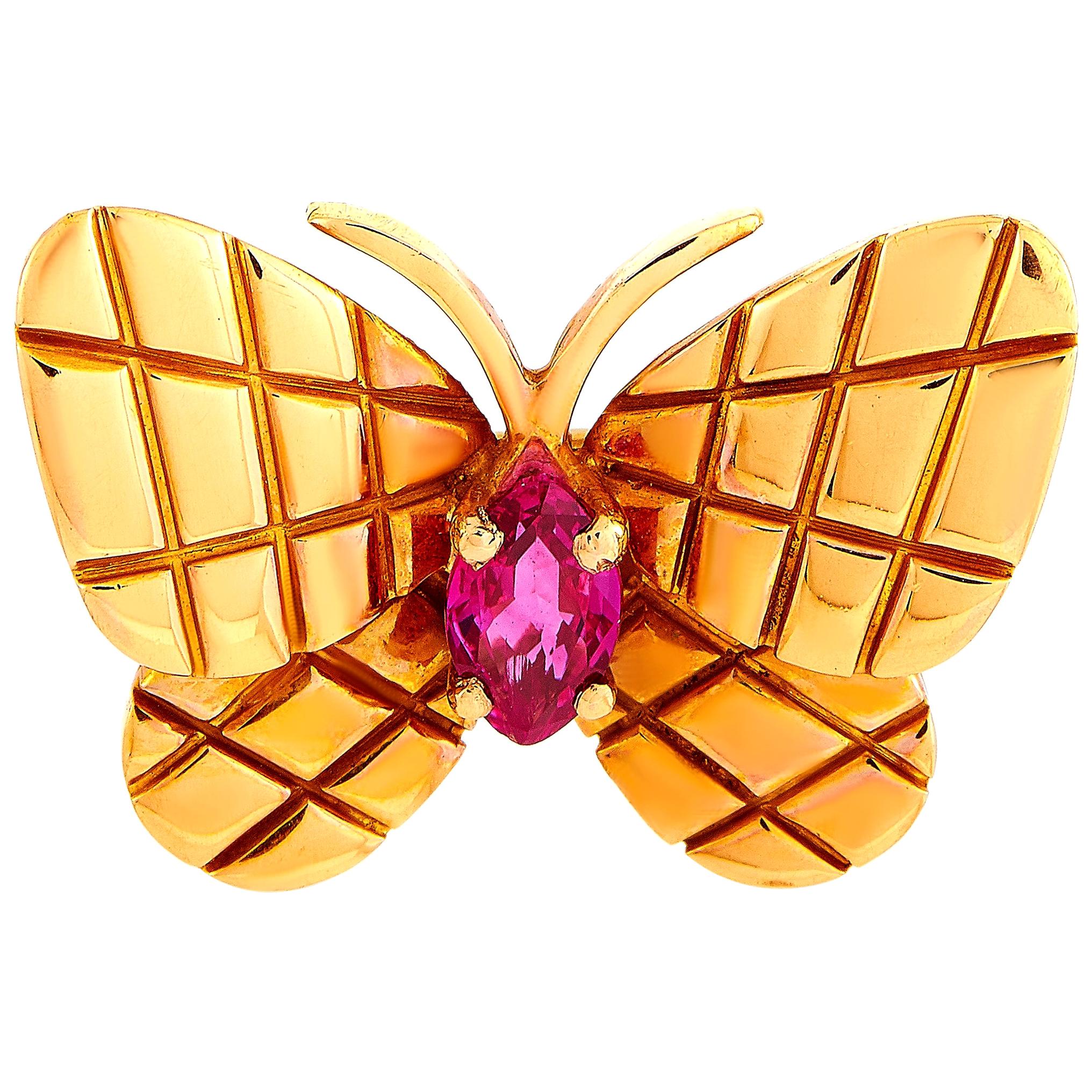 Van Cleef & Arpels Vintage 18 Karat Rose Gold and Ruby Butterfly Brooch