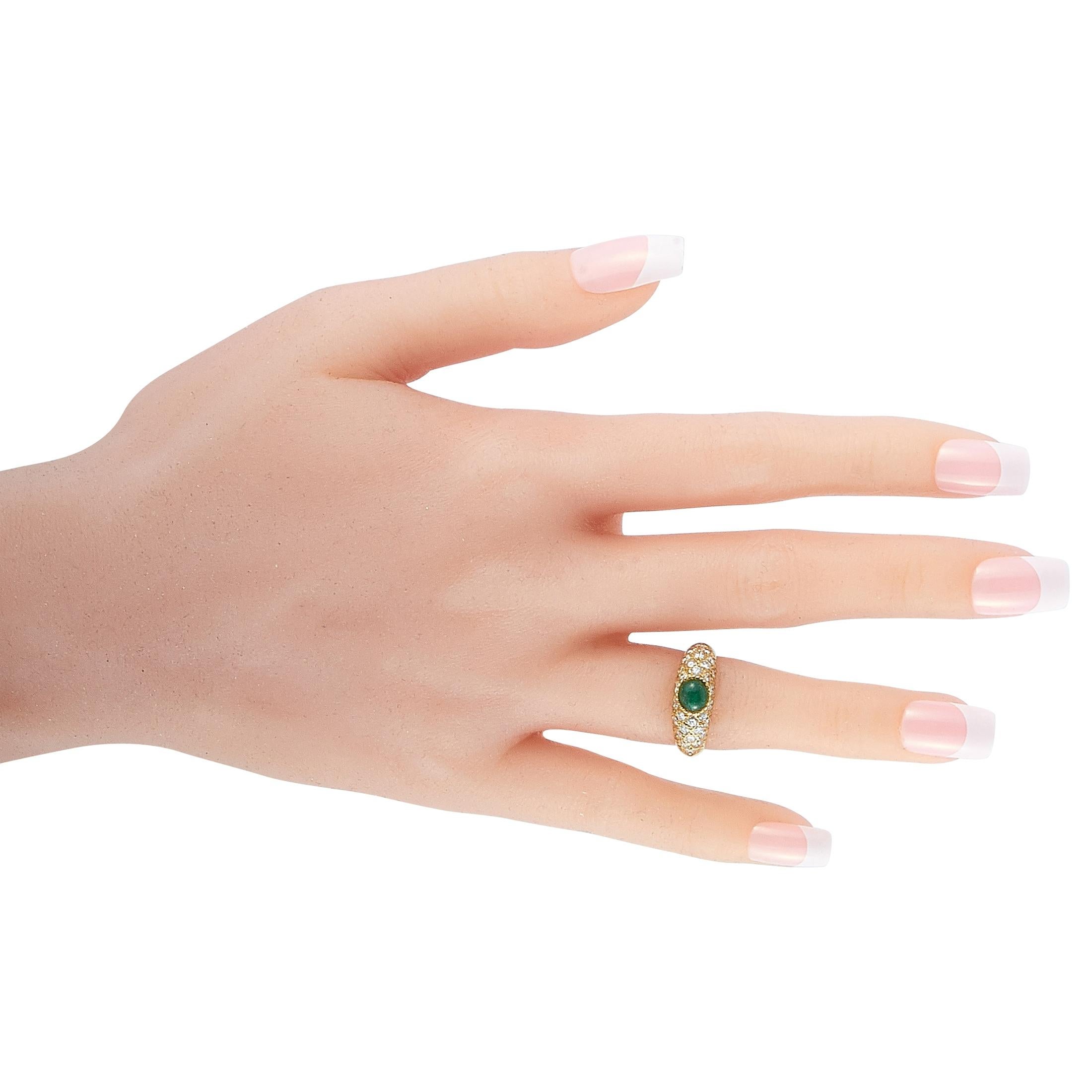 Women's Van Cleef & Arpels Vintage 18 Karat Gold 0.86 Carat Diamond and Emerald Ring
