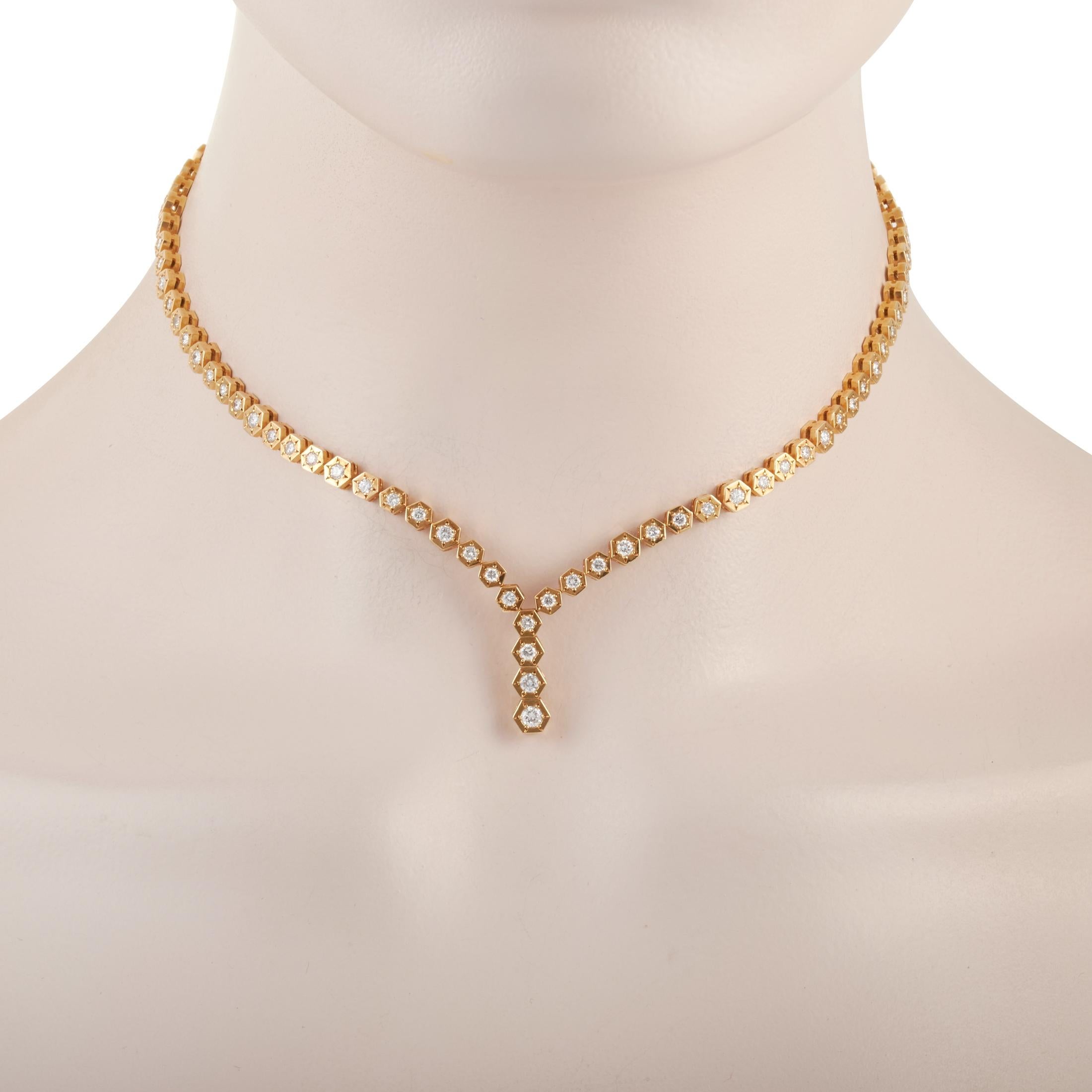 Round Cut Van Cleef & Arpels Vintage 18 Karat Yellow Gold 3.46 Carat Diamond Y Necklace