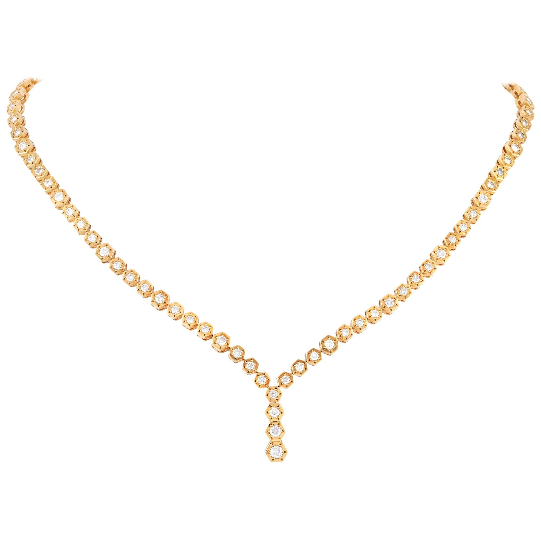 Van Cleef & Arpels Vintage 18 Karat Yellow Gold 3.46 Carat Diamond Y Necklace