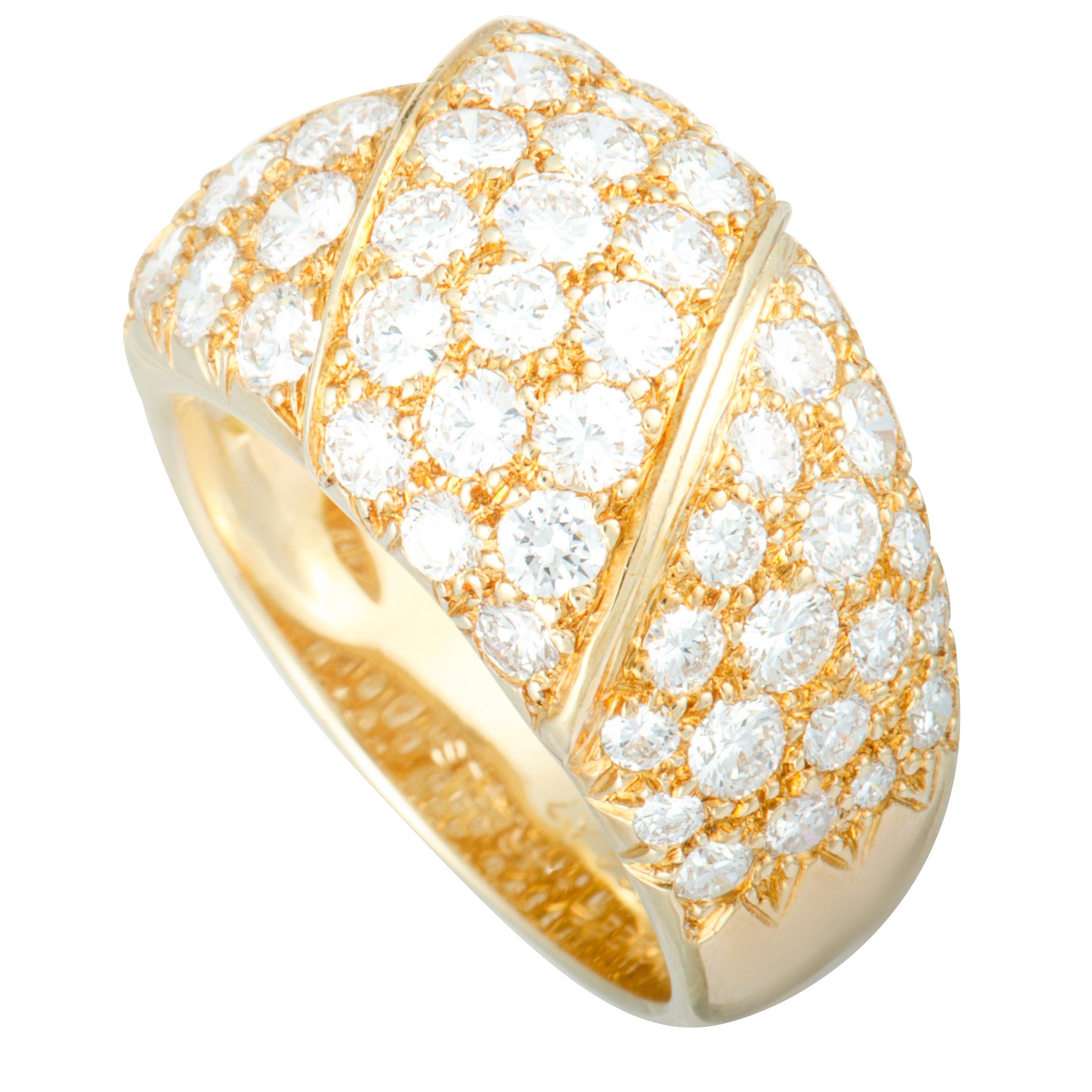 Van Cleef & Arpels Vintage 18 Karat Yellow Gold Diamond Pave Wide Band Ring