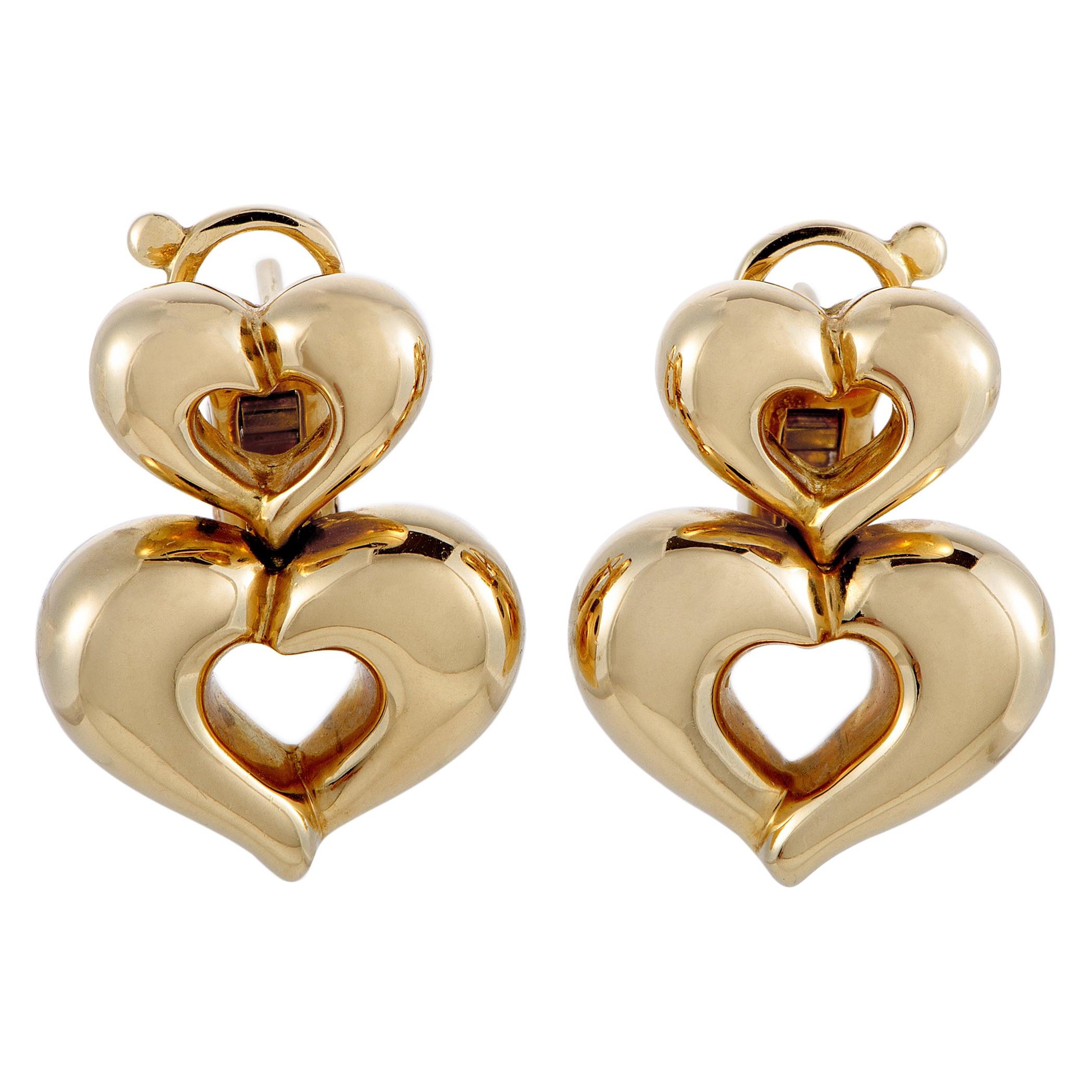 Van Cleef & Arpels Vintage 18 Karat Yellow Gold Double Heart Earrings