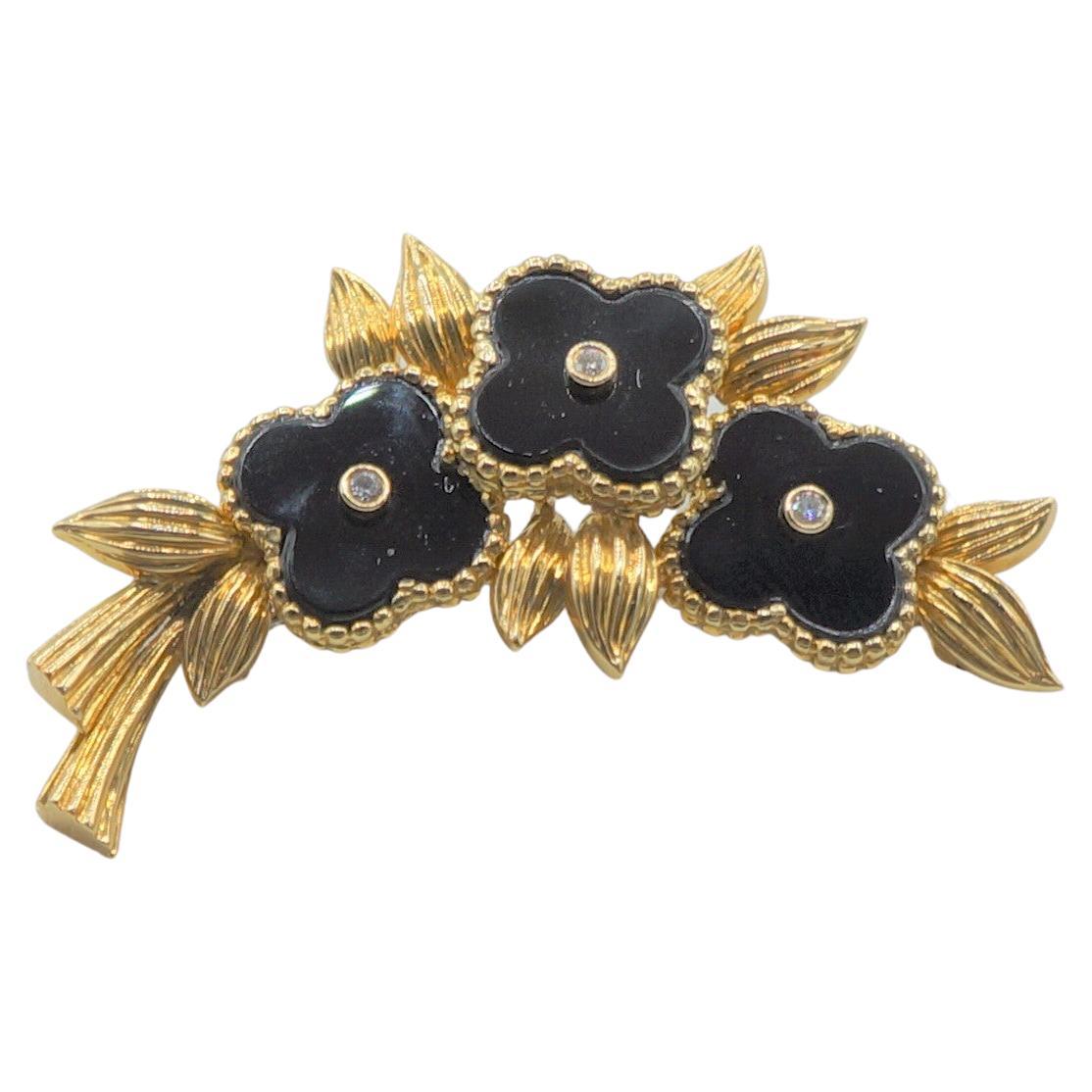 Van Cleef & Arpels Vintage 18k Diamond and Onyx Pin