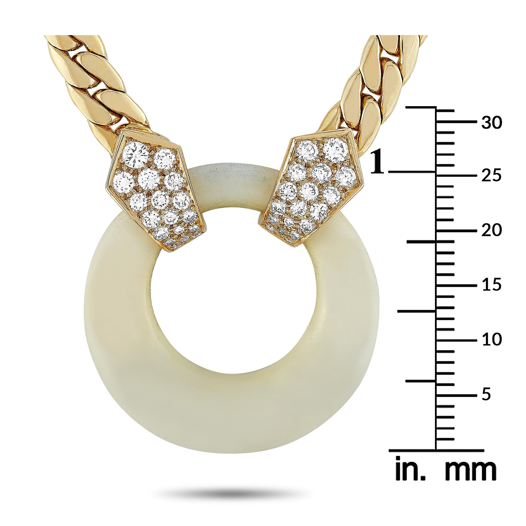 Women's Van Cleef & Arpels Vintage 18k Gold 0.65 Carat Diamond and White Coral Necklace