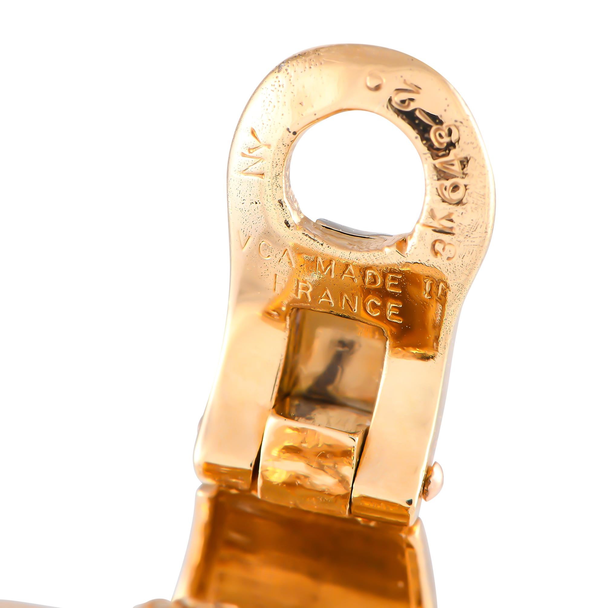 Round Cut Van Cleef & Arpels Vintage 18K Gold 1.14ct Diamond & Mother of Pearl Earrings For Sale
