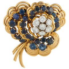 Van Cleef 
Arpels Vintage 18K Gold 1.50ct Diamond 
Sapphire Brooch VC09-102825