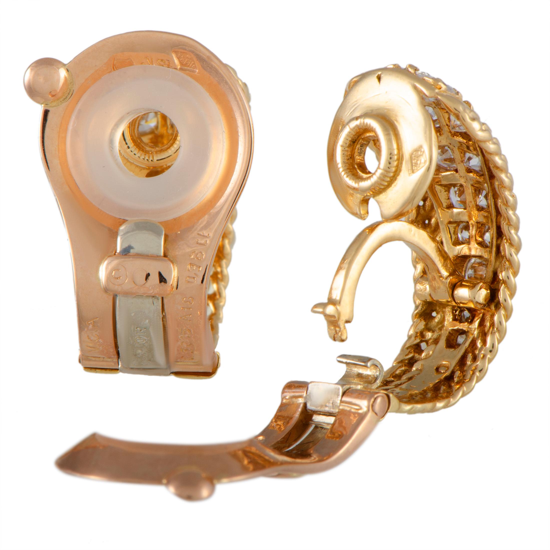 Women's Van Cleef & Arpels Vintage 18K Rose Gold and 0.98 Carat Diamond Clip-On Earrings