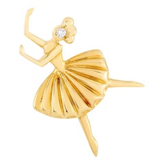 Van Cleef & Arpels Vintage 18k Yellow Gold 0.03 Ct Diamond Ballerina Brooch