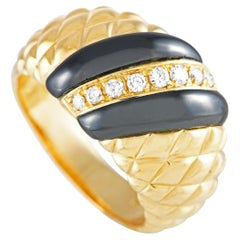 Van Cleef & Arpels Vintage 18k Yellow Gold 0.20 Carat Diamond and Hematite Ring