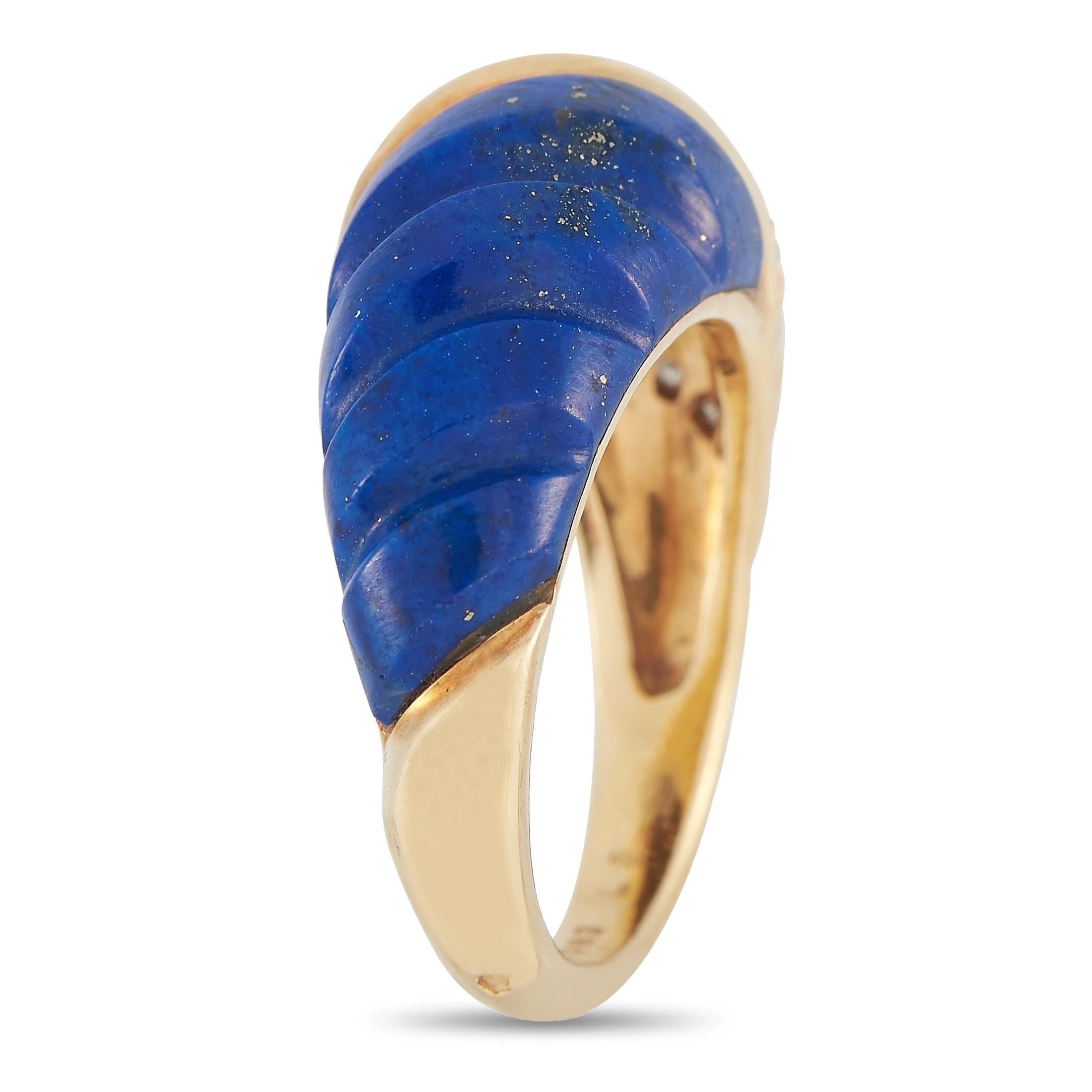 This vintage ring from Van Cleef & Arpels will elevate any collection. Captivating blue Lapis stones contrast beautifully against the lustrous 18K Yellow Gold setting, which features a 3mm wide band and a 5mm top height. Diamonds totaling 0.40