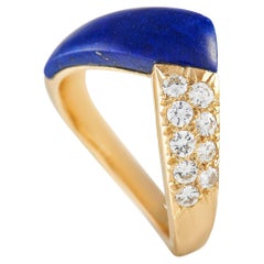 Van Cleef & Arpels Vintage 18K Yellow Gold 0.40 ct Diamond and Lapis Ring
