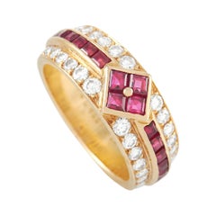 Van Cleef & Arpels Vintage 18k Yellow Gold 0.58 Ct Diamond and 1.10 Ct Ruby Ring