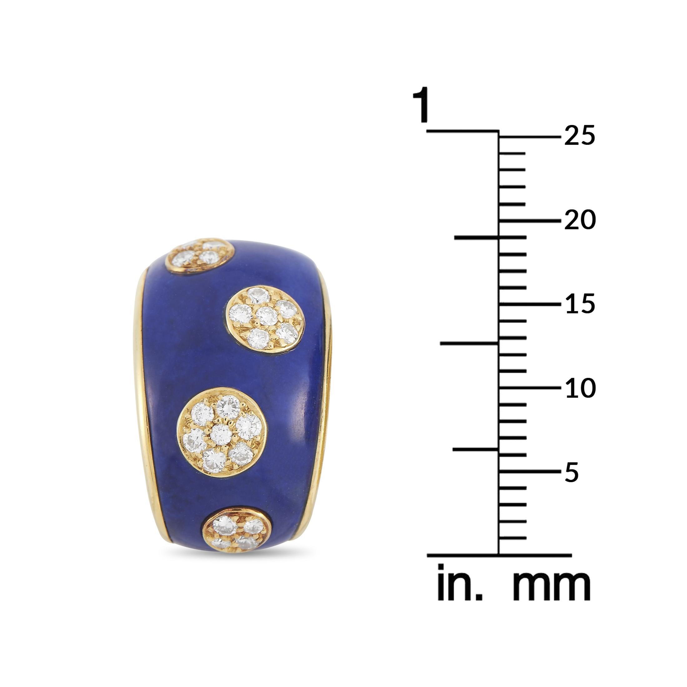 Van Cleef & Arpels Vintage 18k Yellow Gold 0.60 Ct Diamond Enamel Huggie Clip-On In Excellent Condition In Southampton, PA
